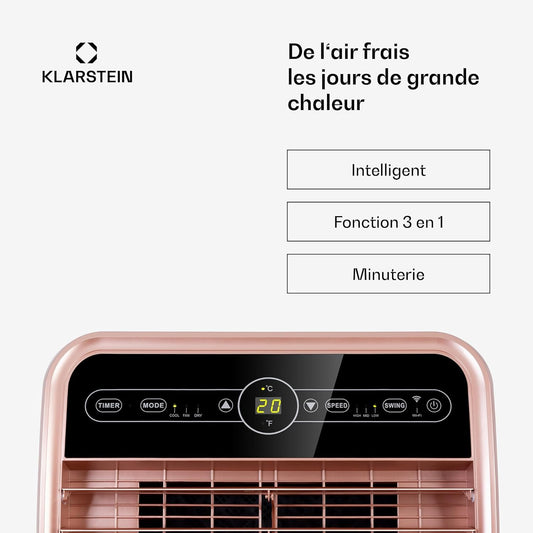 Climatiseur Mobile Smart Klarstein 12000 BTU – Classe A, R290, Inverter, Connecté, 52 dB, Rose