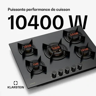 Plaque gaz KLARSTEIN Goldflame Nano Plaque de cuisson gaz 5 brûleurs en laiton 8 kW Table de cuisson à gaz - Gaz naturel/GPL