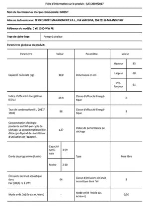 Sèche-linge pompe à chaleur Indesit CYD103DWWFR
