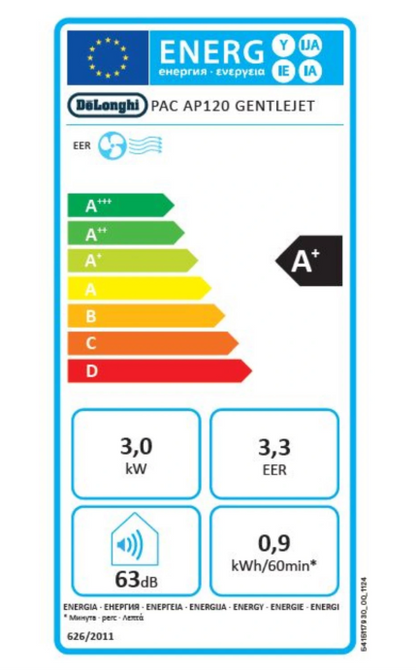 Climatiseur Mobile De'Longhi PACAP120 GentleJet – 12000 BTU, Classe A+, R290, GentleJet 180°