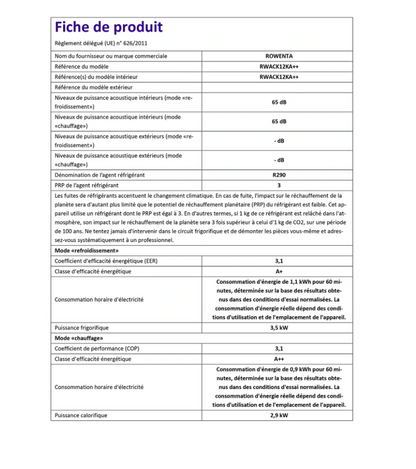 Climatiseur Mobile Réversible Rowenta RWAC12KA++ – Classe A+/A++, R290, 5 Fonctions