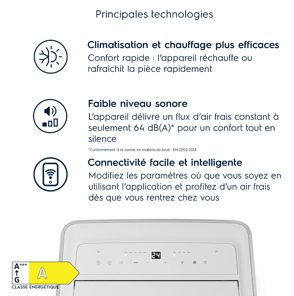 Climatiseur Mobile Réversible Electrolux EXP38U340HW Comfort 600 – 2600 W, Classe A, R290, Connecté