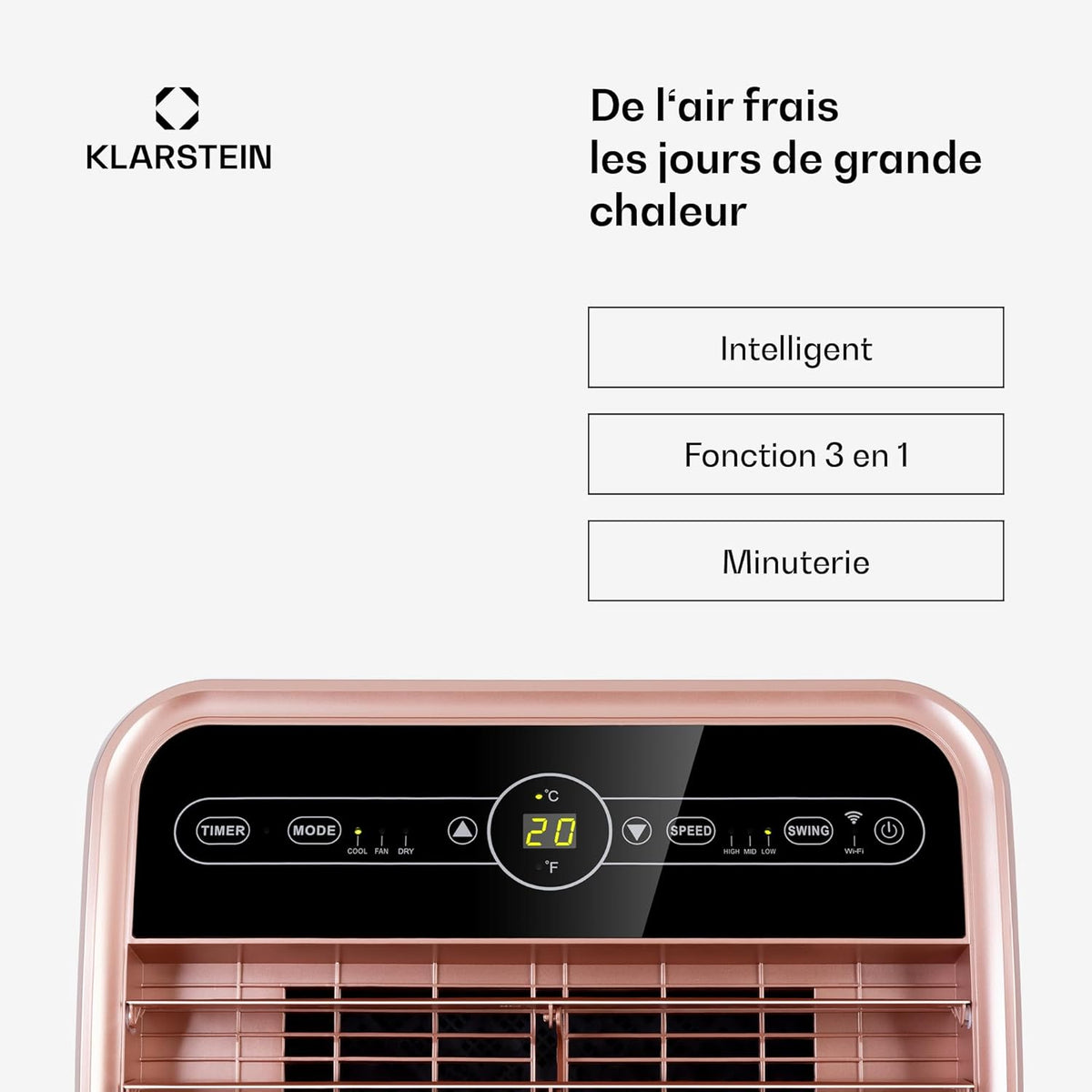 Climatiseur Mobile Smart Klarstein 12000 BTU – Classe A, R290, Inverter, Connecté, 52 dB, Rose
