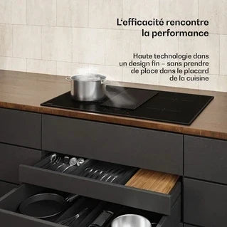 Plaque de cuisson avec hotte intégrée KLARSTEIN Velaire Plaque à induction avec Hotte aspirante intégrée 80 cm élégante minimaliste 8400W Noir