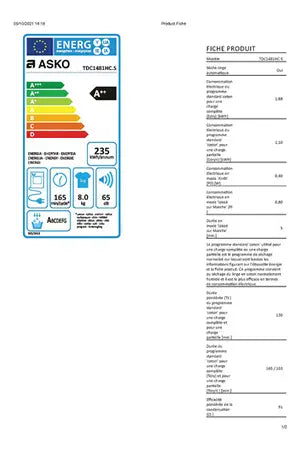 Sèche-linge pompe à chaleur Asko TDC1481HC.S