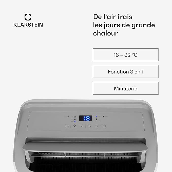 Climatiseur Mobile Klarstein 12000 BTU – Classe A+, R290, SEER 13, Silencieux 63 dB