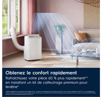 Climatiseur Mobile Réversible Electrolux EXP38U340HW Comfort 600 – 2600 W, Classe A, R290, Connecté