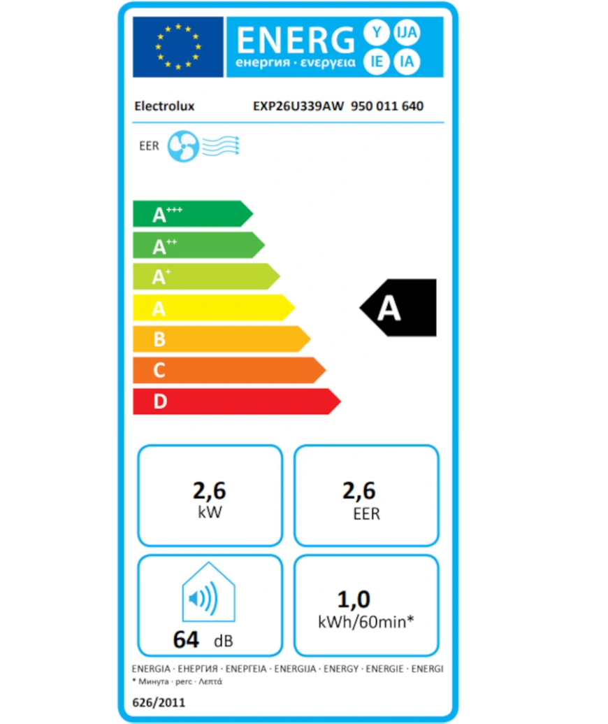 Climatiseur Mobile Electrolux EXP26U339AW Comfort 600 – Classe A, R290, Connecté, 64 dB