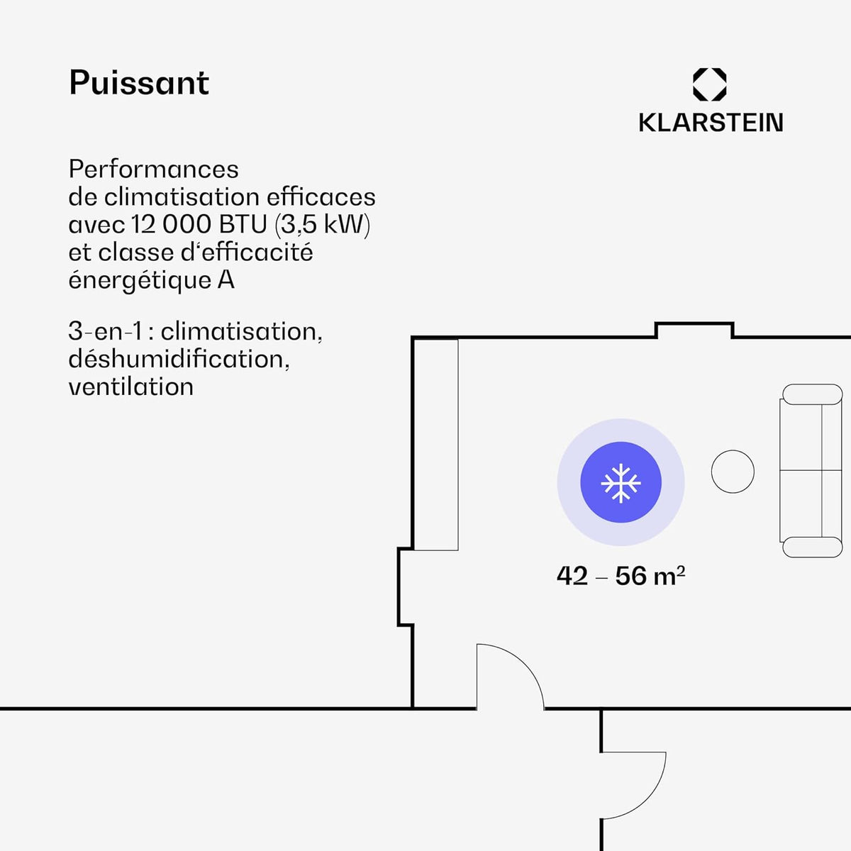 Climatiseur Mobile Smart Klarstein 12000 BTU – Classe A, R290, Inverter, Connecté, 52 dB, Rose
