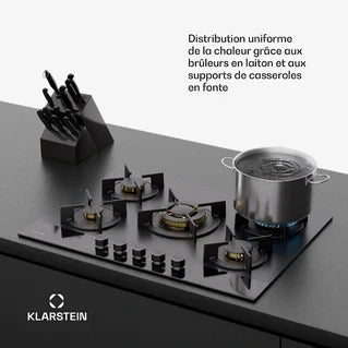 Plaque gaz KLARSTEIN Goldflame Nano Plaque de cuisson gaz 5 brûleurs en laiton 8 kW Table de cuisson à gaz - Gaz naturel/GPL