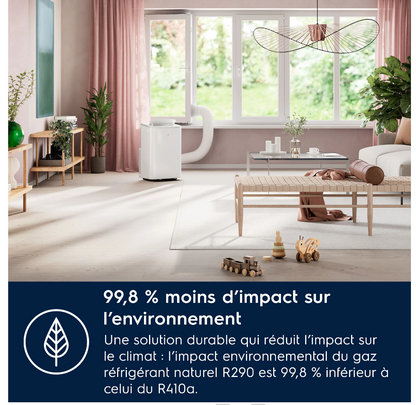 Climatiseur Mobile Réversible Electrolux EXP38U340HW Comfort 600 – 2600 W, Classe A, R290, Connecté