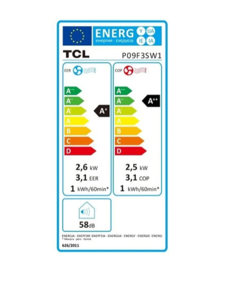 Climatiseur Mobile Réversible TCL P09F3SW1 – 9000 BTU, Classe A+/A++, Wi-Fi, 58 dB