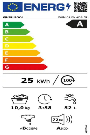 Lave-linge hublot Whirlpool W0M011WADSFR SENSE WASH