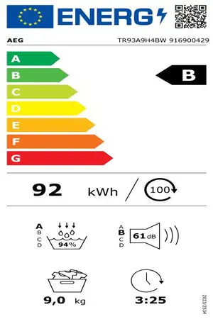 Sèche-linge pompe à chaleur Aeg TR93A9H4BW